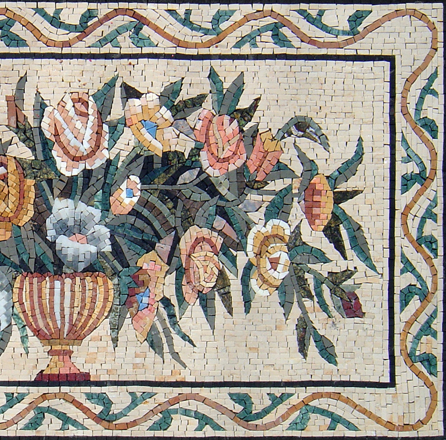 Handmade Marble Mosaic: Flower Bouquet in Vase Art (40"x24")