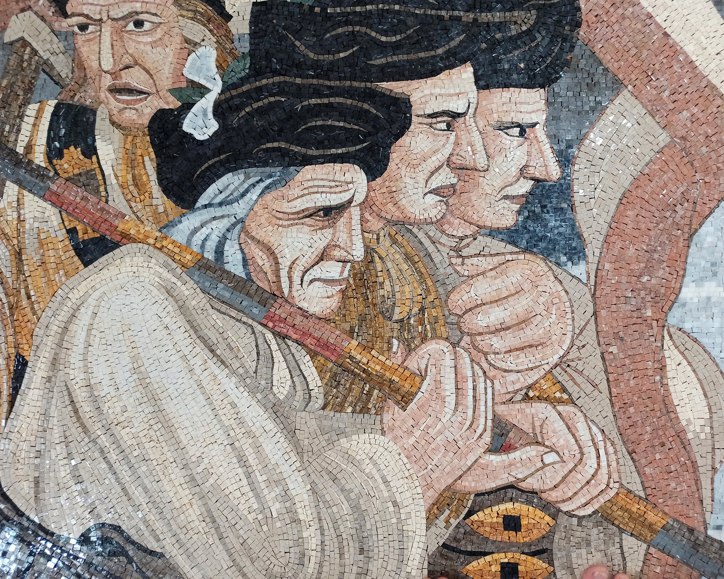 Handmade Colonial Soldiers Marble Mosaic Tile Art: Italian Reproduction