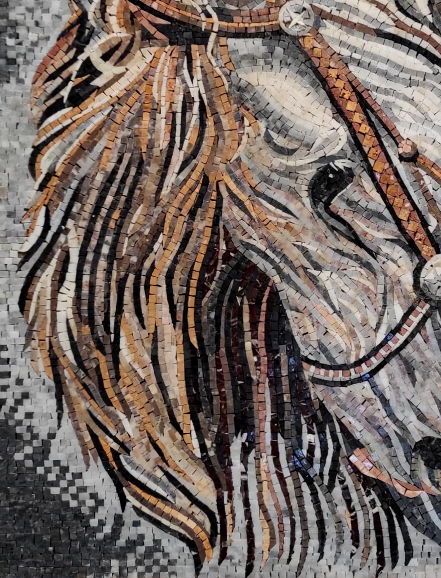 Handmade Horse Mosaic Tile Art: Marble Stone Wall Decor (40” x 30")