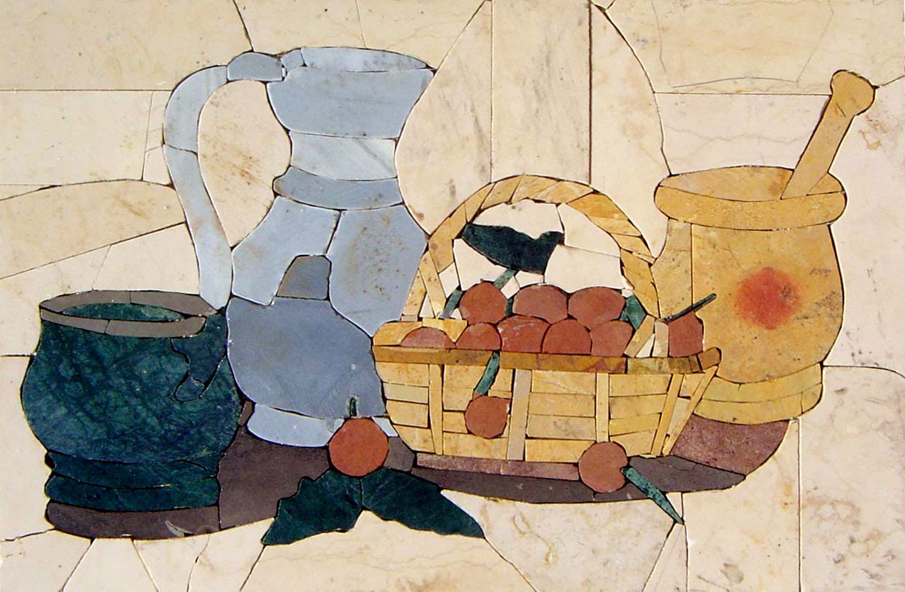 Handmade Fruit Mosaic Stone Tile Art: Kitchen Backsplash Decor