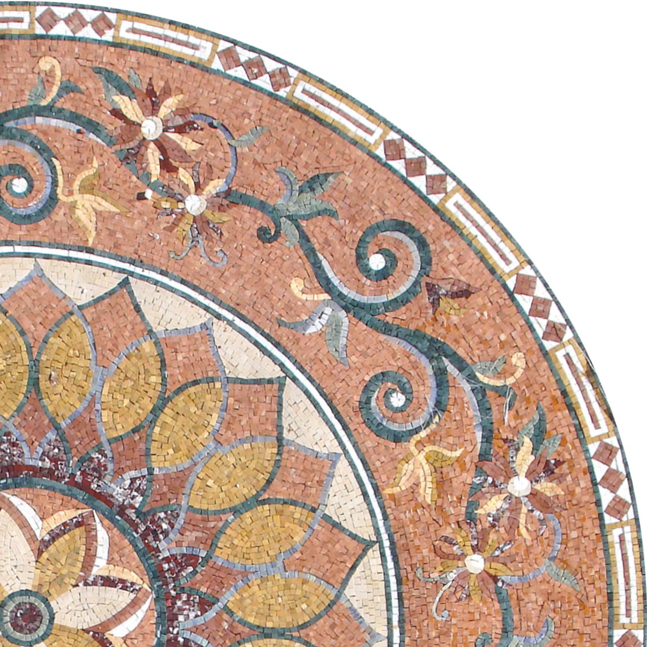 72" Handmade Marble Mosaic Medallion: Floral Stone Art Tile