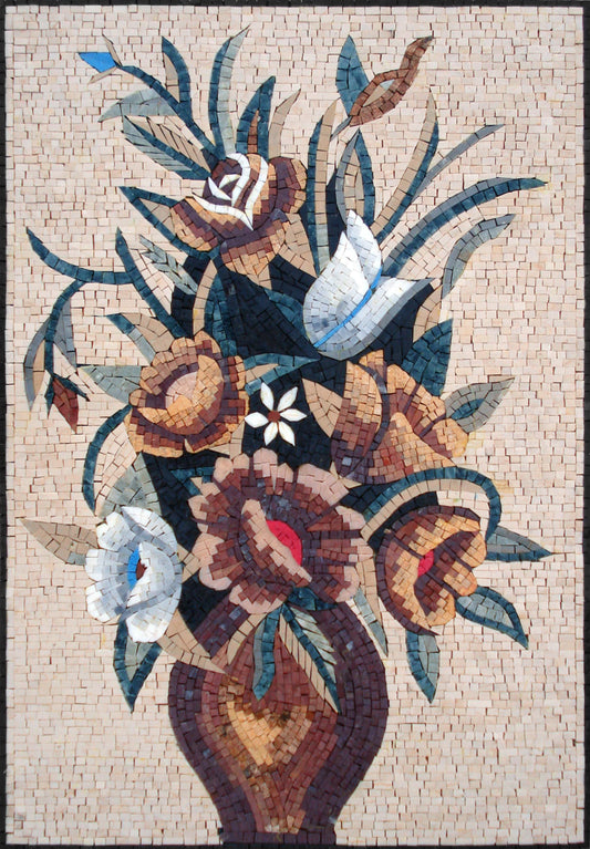 Handmade Marble Mosaic Flower Vase Art: Wall Hanging Decor (36” x 24”)