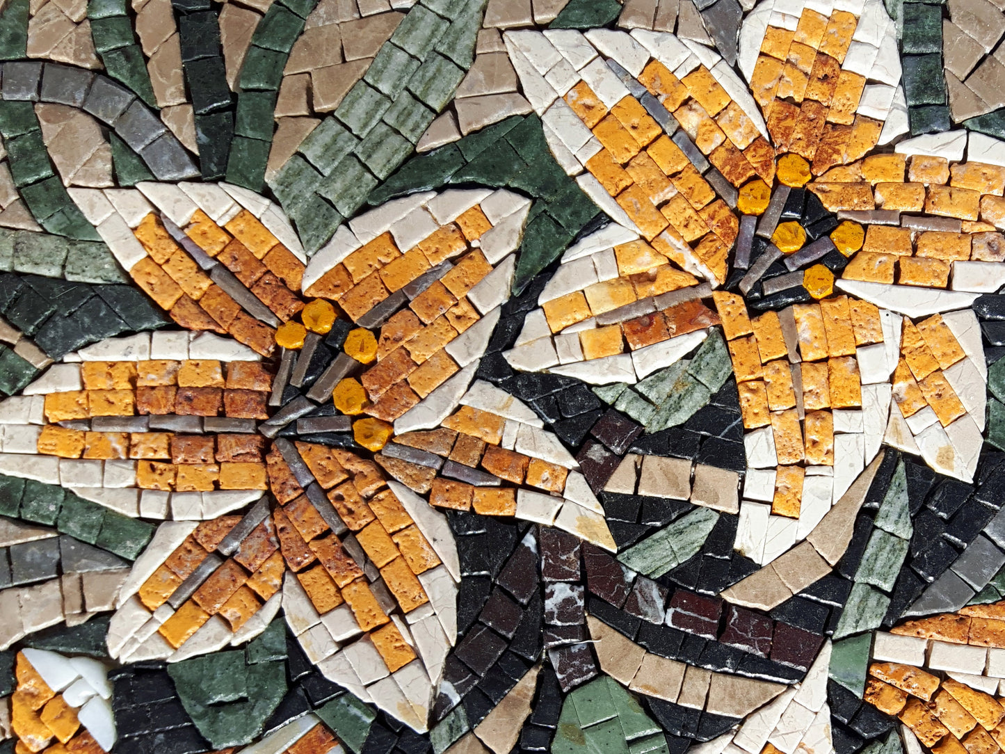 Handmade Marble Mosaic Flower Art: Yellow & White Lilies (20x20)