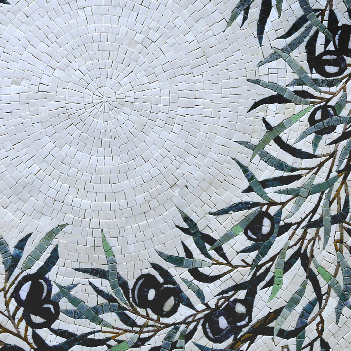Custom Round Berry & Leaf Mosaic Wall Art – Handmade Marble Tile Medallion,Customization available