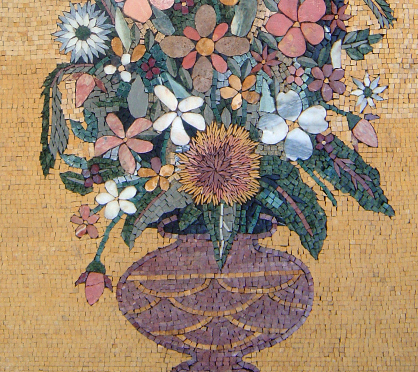 Handmade Floral Marble Mosaic Art: Roses in Vase (40x28)