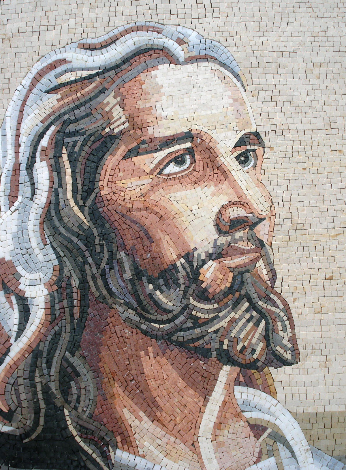 Handmade Jesus Mosaic: Marble Tile Wall Art, Christian Decor (24"x36")
