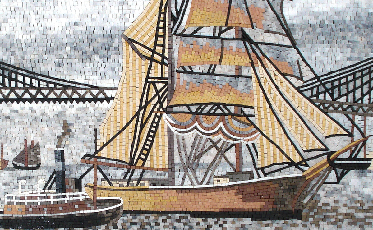 SEASHORE MOSAIC TILES | Sea View Sailor Boats Artwork Tiles For Living Room Walls | Tiles For Interior Outdoor Entry Walls And House Warming