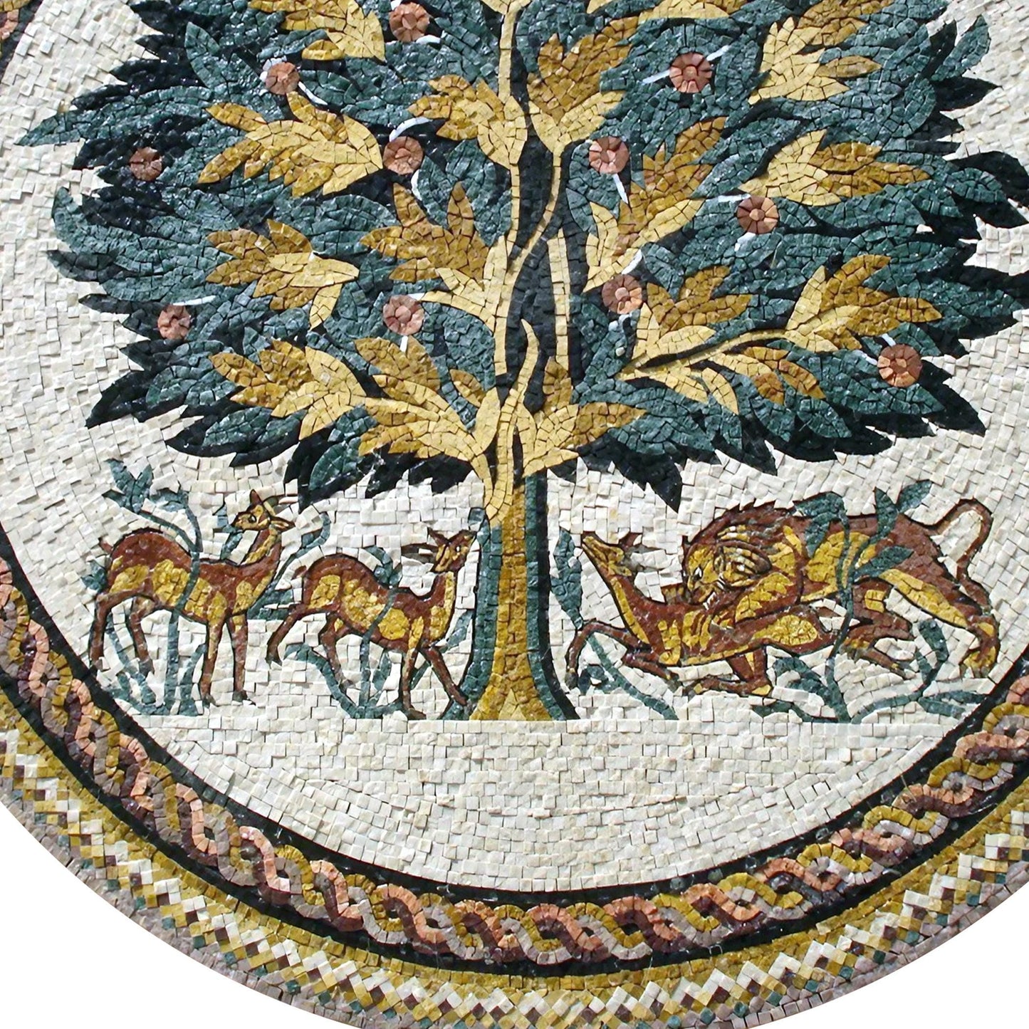 Handmade Tree of Life Marble Mosaic Art: Lion & Deer Backsplash