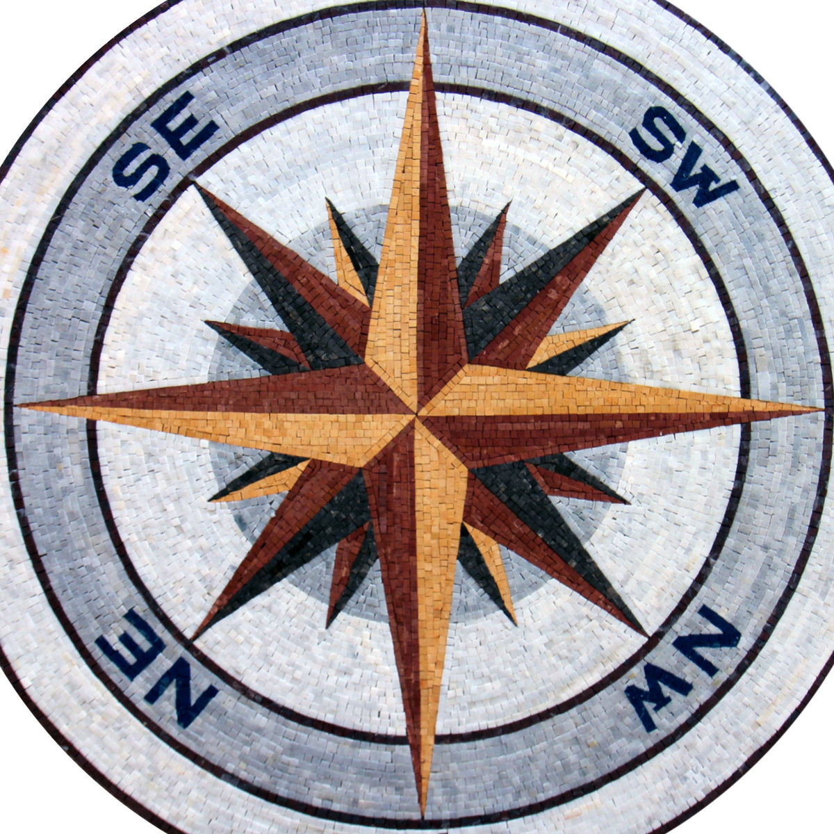 Handmade Copper & Gold Compass Mosaic Medallion Art Tile (32" Diameter)