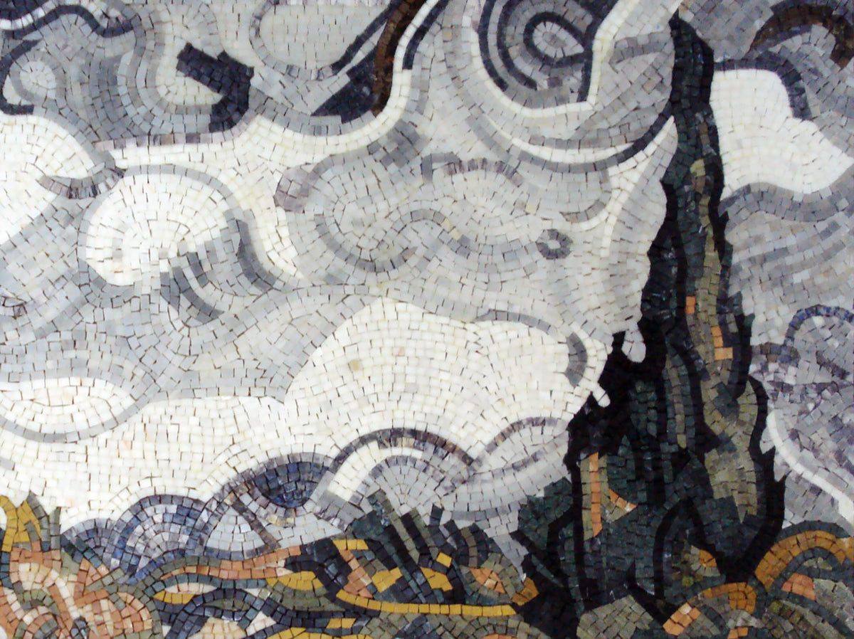 Handmade Marble Mosaic Tile Art: Van Gogh Wheat Field Wall Decor (40” x 30")