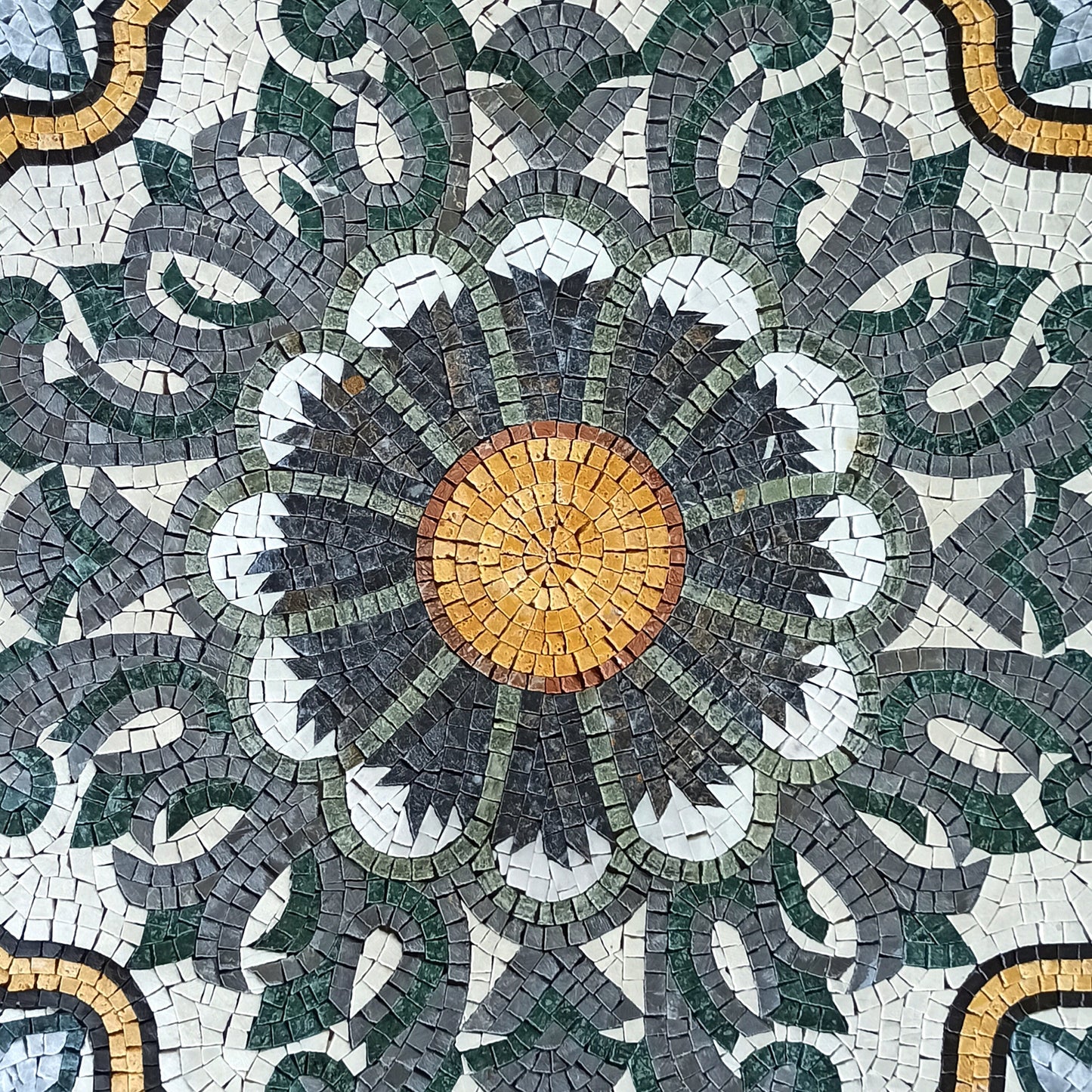 30" Geometric Floral Marble Mosaic Tile: Indoor/Outdoor Art