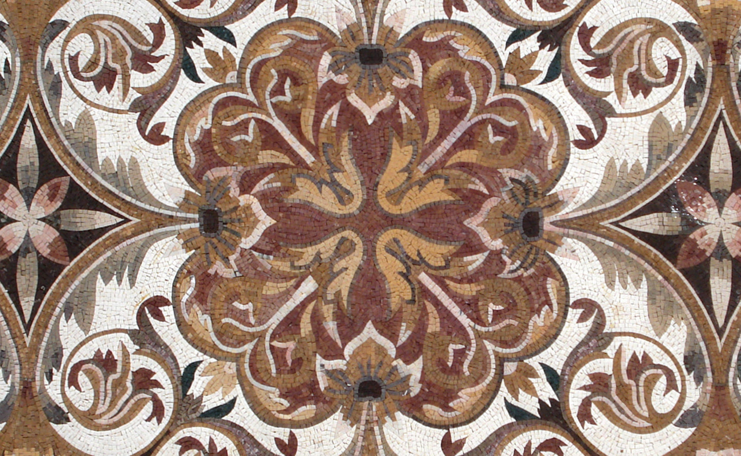 Handmade Natural Stone Mosaic Rug: Floral Tile Art (100” x 60")