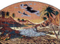 Handmade Palm Tree Mosaic Tile Art: Desert Lake Landscape