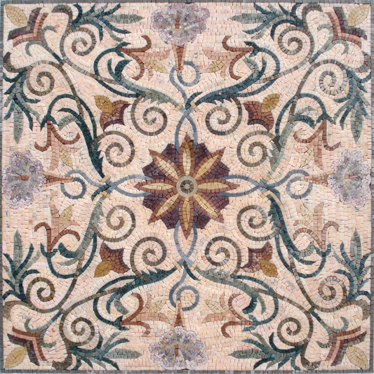 Floral Mosaic Tile: 40" Square Marble Inlay Backsplash