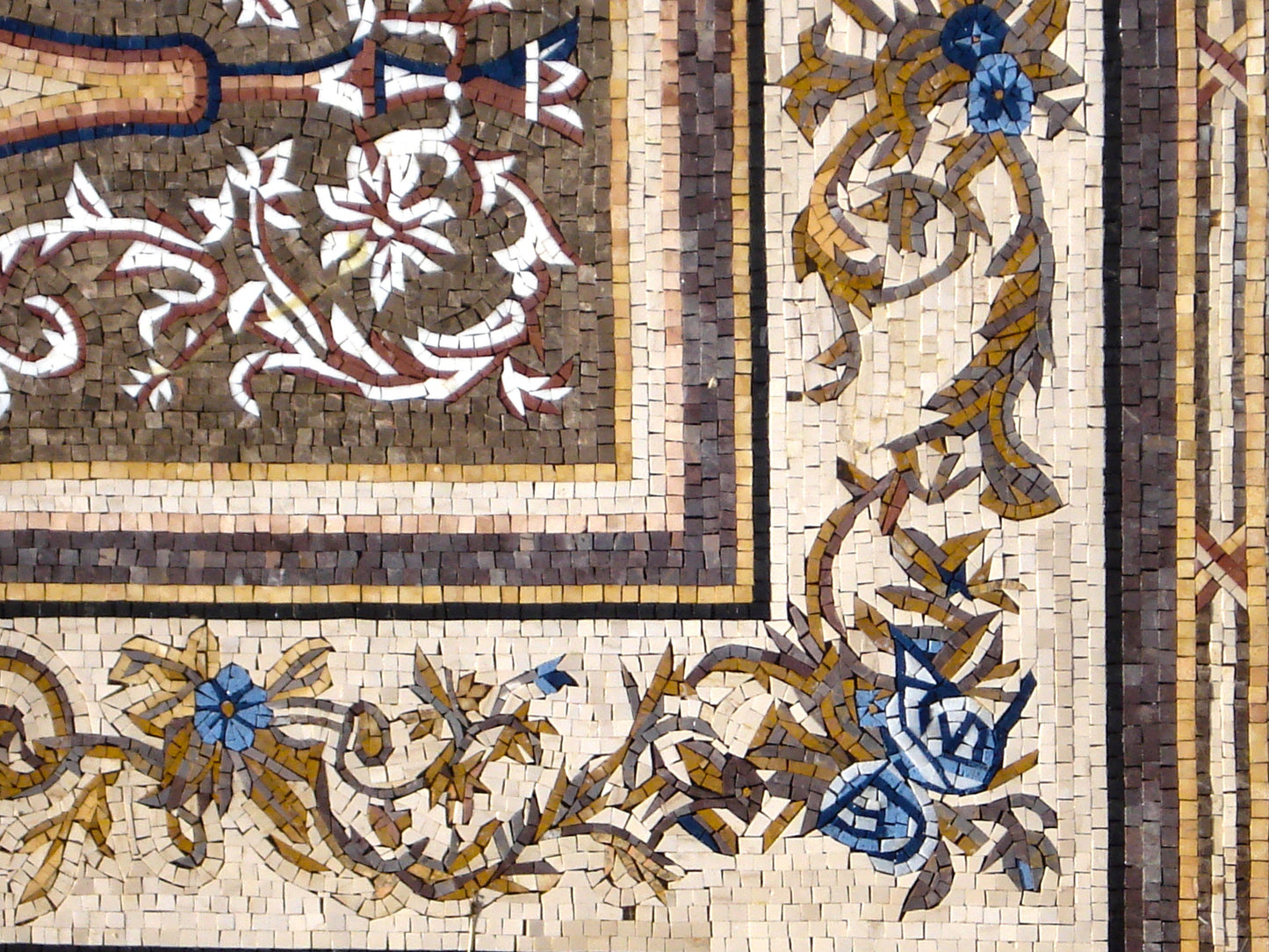 Floral Mosaic Rug: Handmade Marble & Stone Tile (96” x 54")