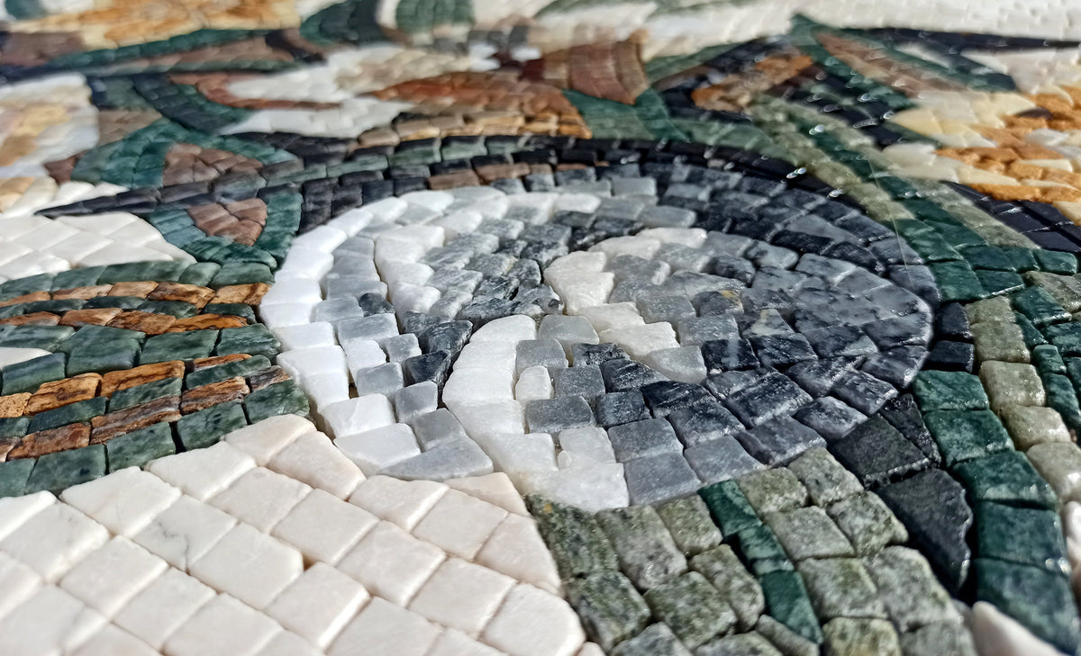 Handmade Marble Mosaic: Rose Flower Vase Wall Art