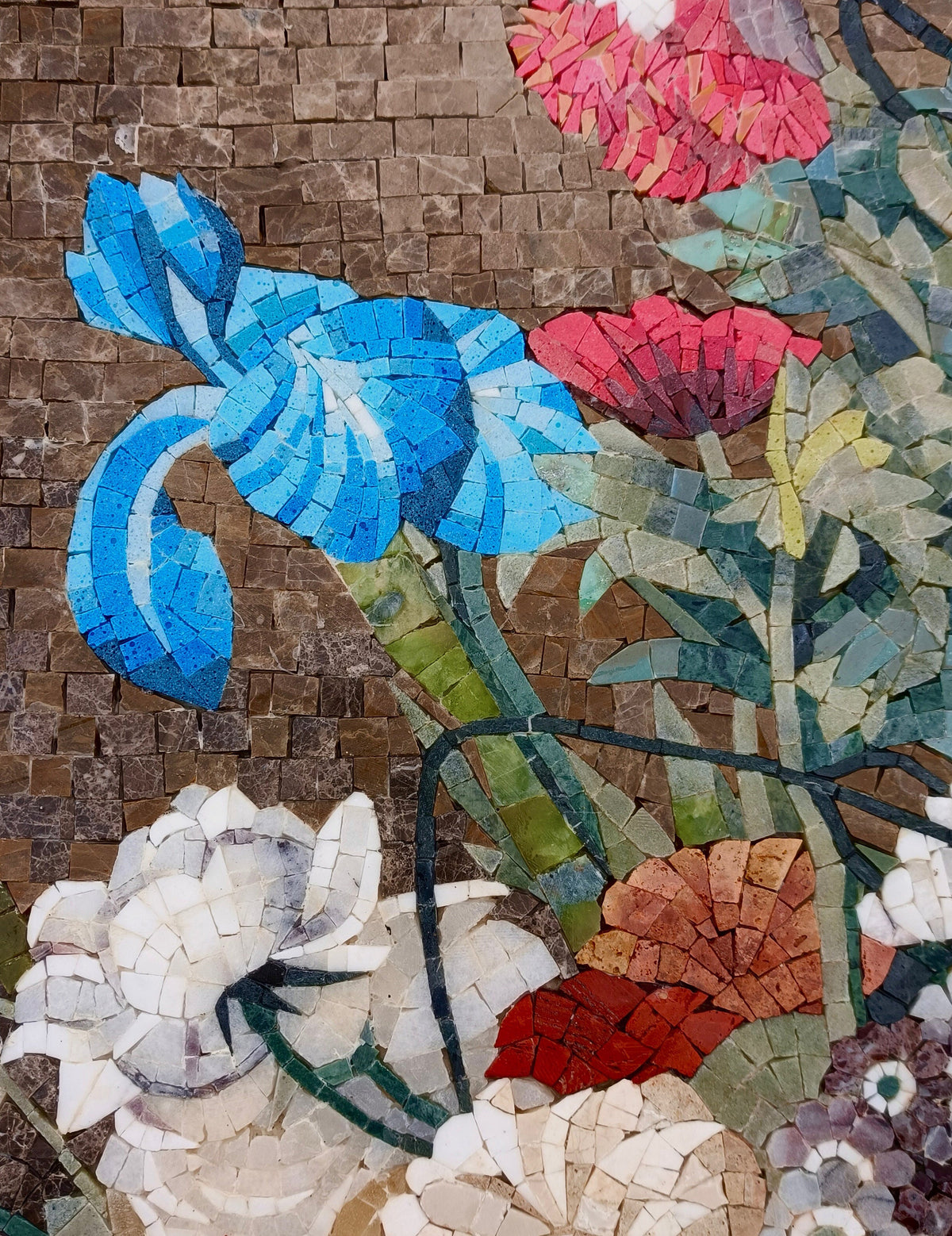Handmade Marble Mosaic Art: Flowers in Urn, Jan van Huysum Style