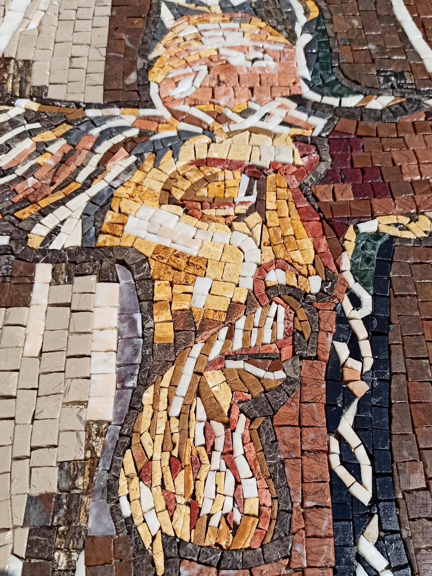 Handmade Marble Mosaic Wall Art: Jesus Profile in Cross Frame