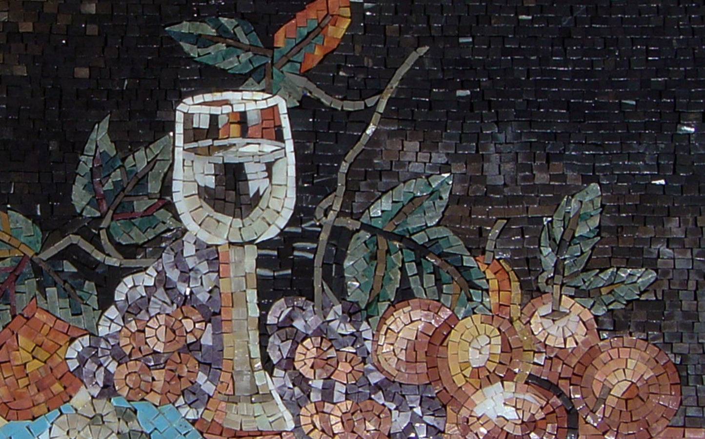 Handmade Still Life Mosaic Tile: Champagne & Fruit Backsplash (30” x 22”)