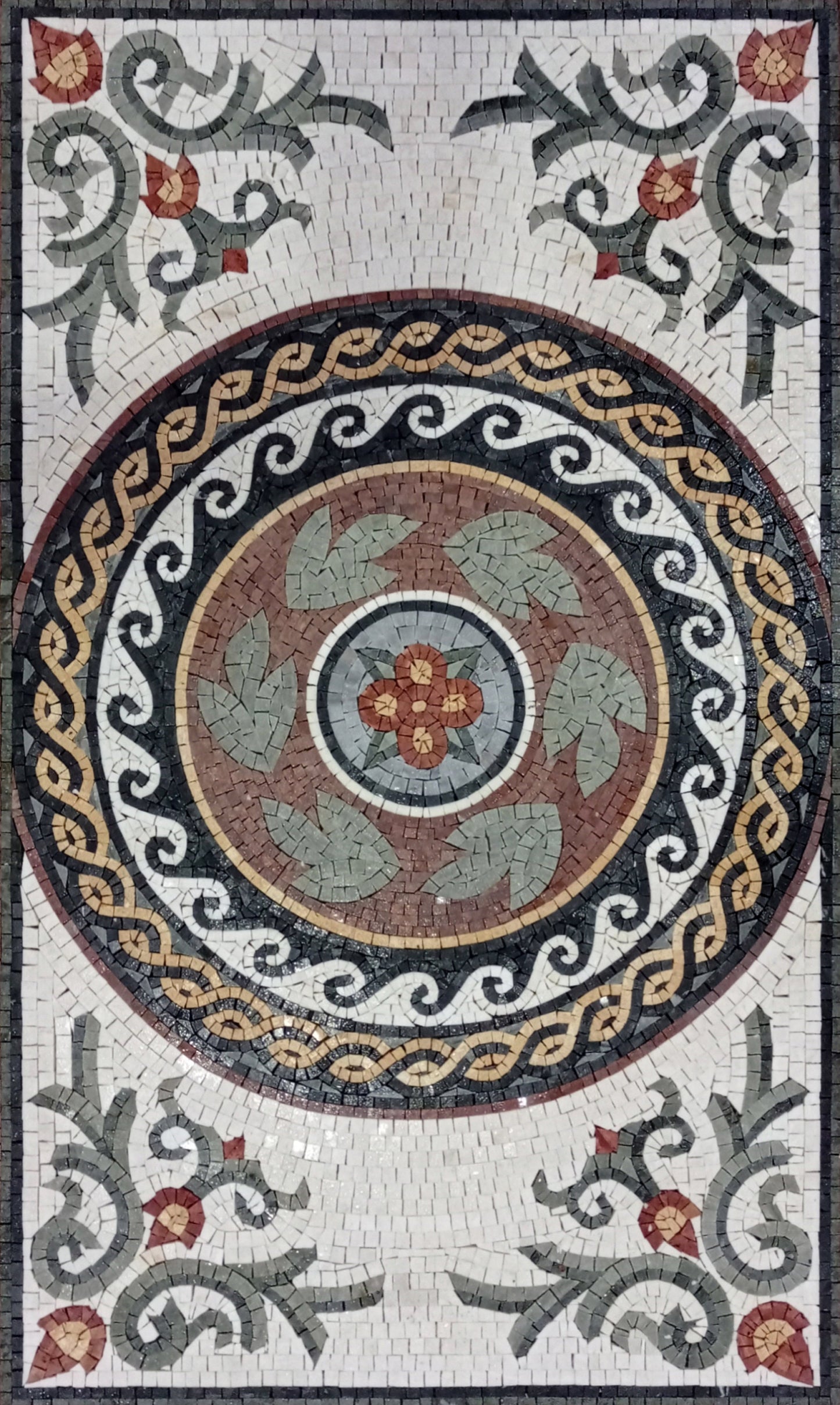 Handmade Marble Mosaic Rug: Flower Design, Stone Tile Art