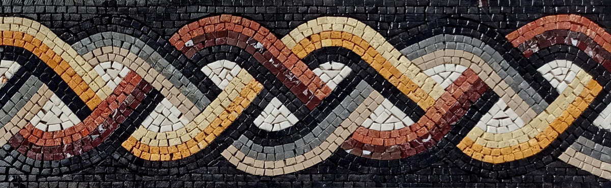 6″ Warm‑Toned Woven Border Mosaic – Handmade Marble Tile Trim, Customization available