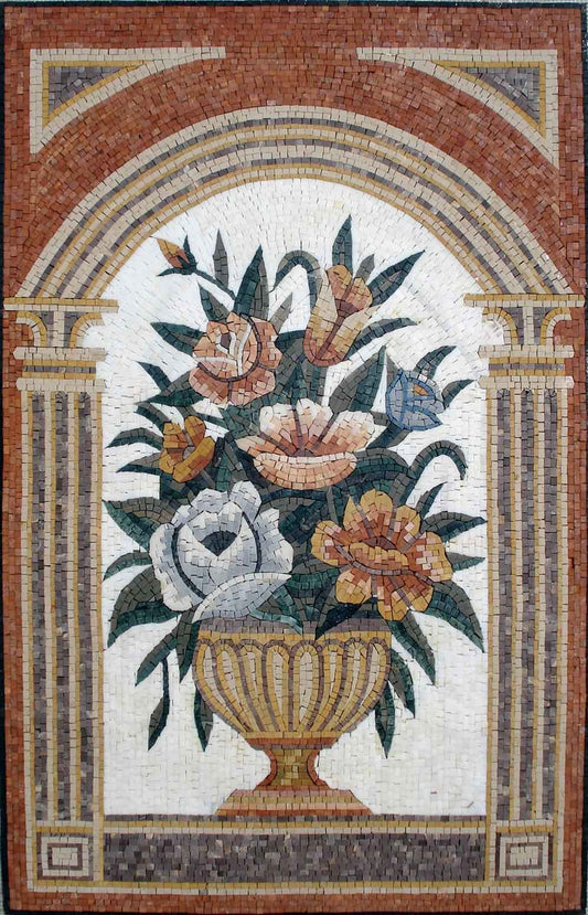 Handmade Marble Mosaic Art: Flower Vase Wall Decor (44"x28")