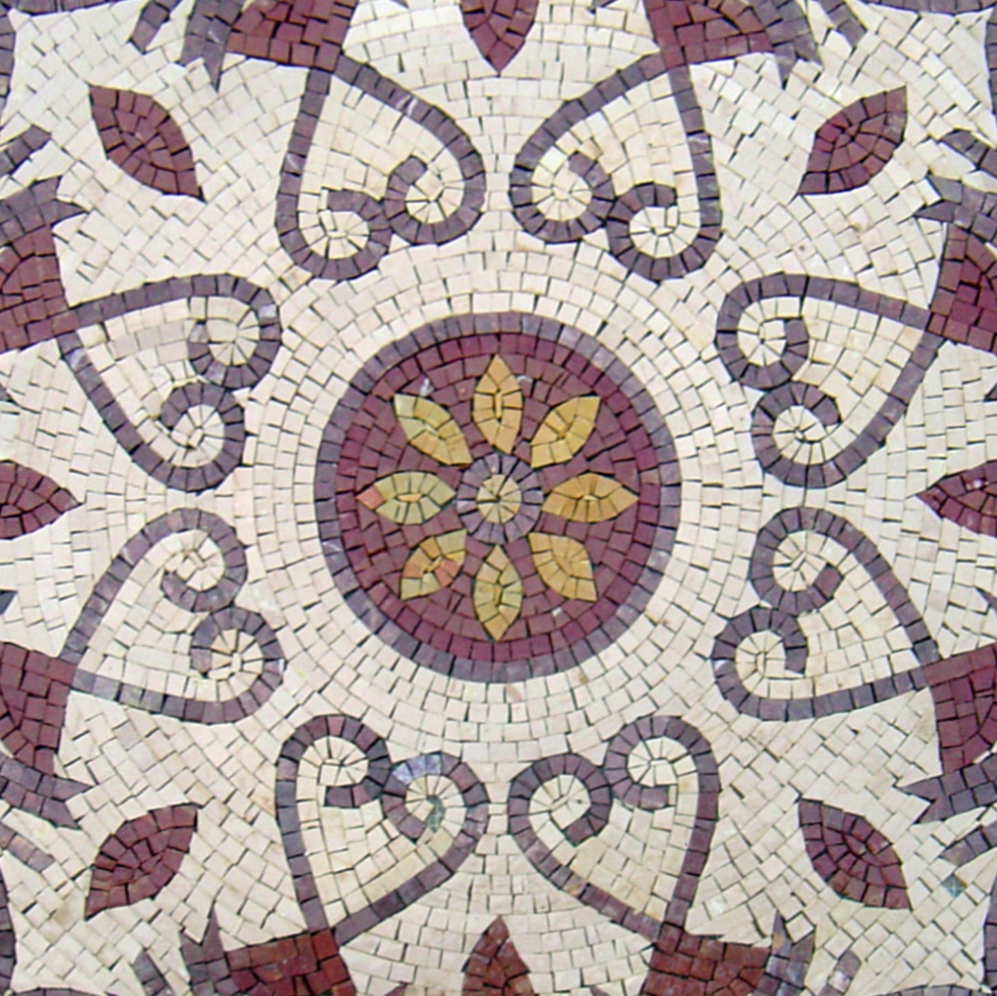 Floral Medallion Mosaic Tile: 40" Handmade Marble Stone