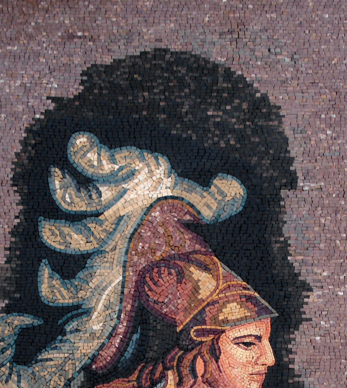 Handmade Roman Mosaic Mural: Female Form Cubist Marble Tile Art