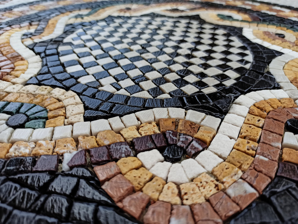 Handmade Marble Mosaic Medallion: 40" Dolphin Art Tile Stone Décor
