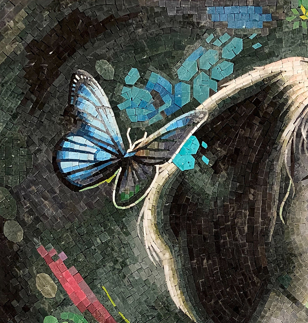 Pisces Zodiac Mosaic Tile Art: Butterfly Girl, Handmade Stone Decor