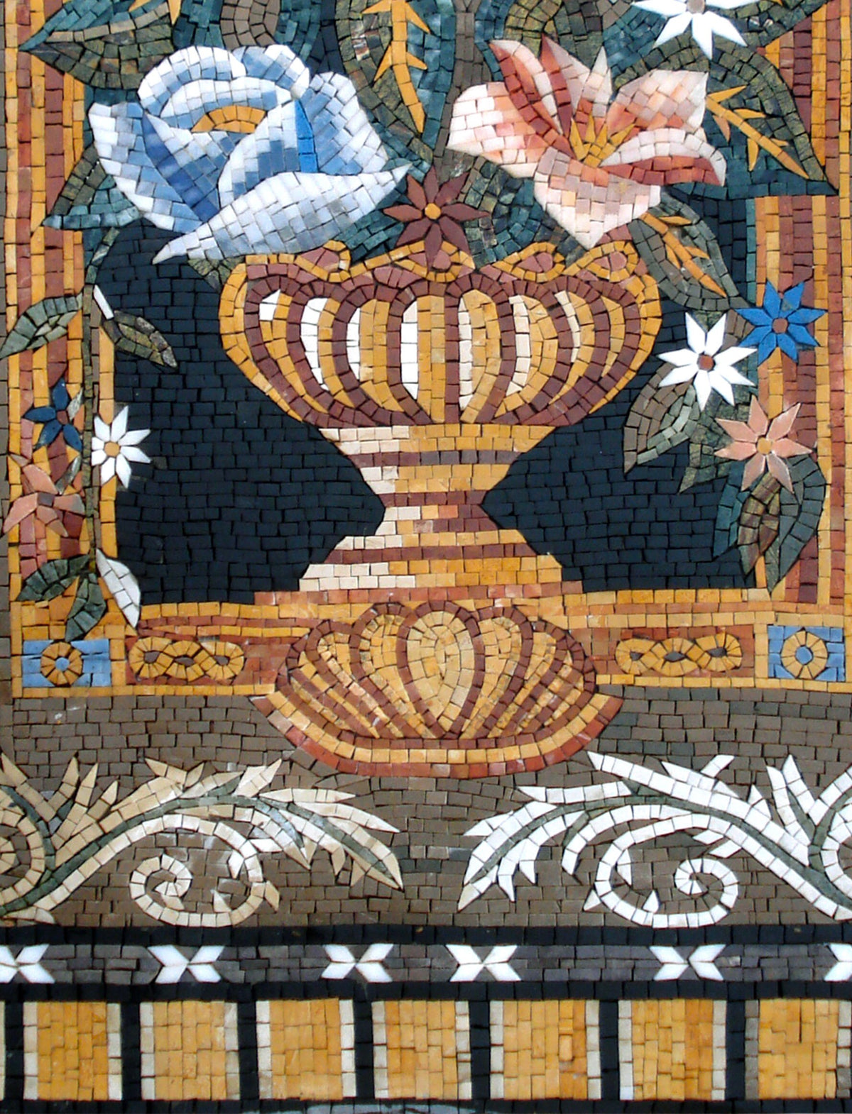 Handmade Marble Mosaic Wall Art: Flower Vase Home Decor (44” x 32”)