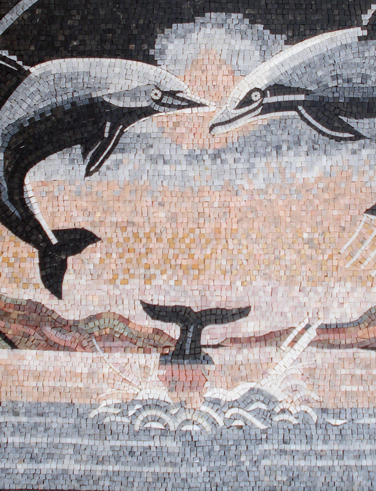 Handmade Dolphin Mosaic Mural: Sea Animal Wall Art (52” x 40")