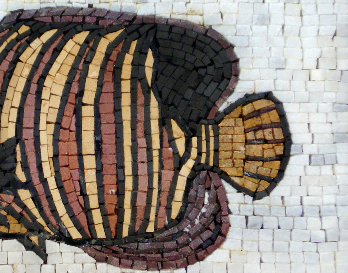 Handmade Fish Mosaic Art: Marble Stone Wall Decor (16" x 12")