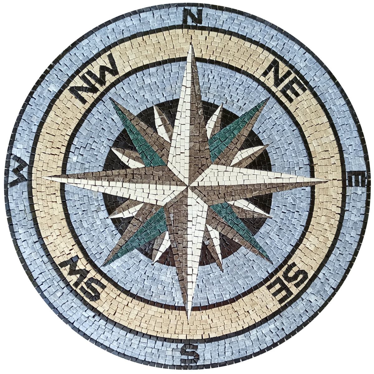 Handmade Marble Mosaic Compass Tile: Nautical Flooring Art (32" Diameter)