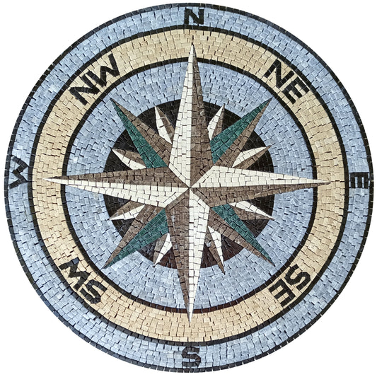 Handmade Marble Mosaic Compass Tile: Nautical Flooring Art (32" Diameter)