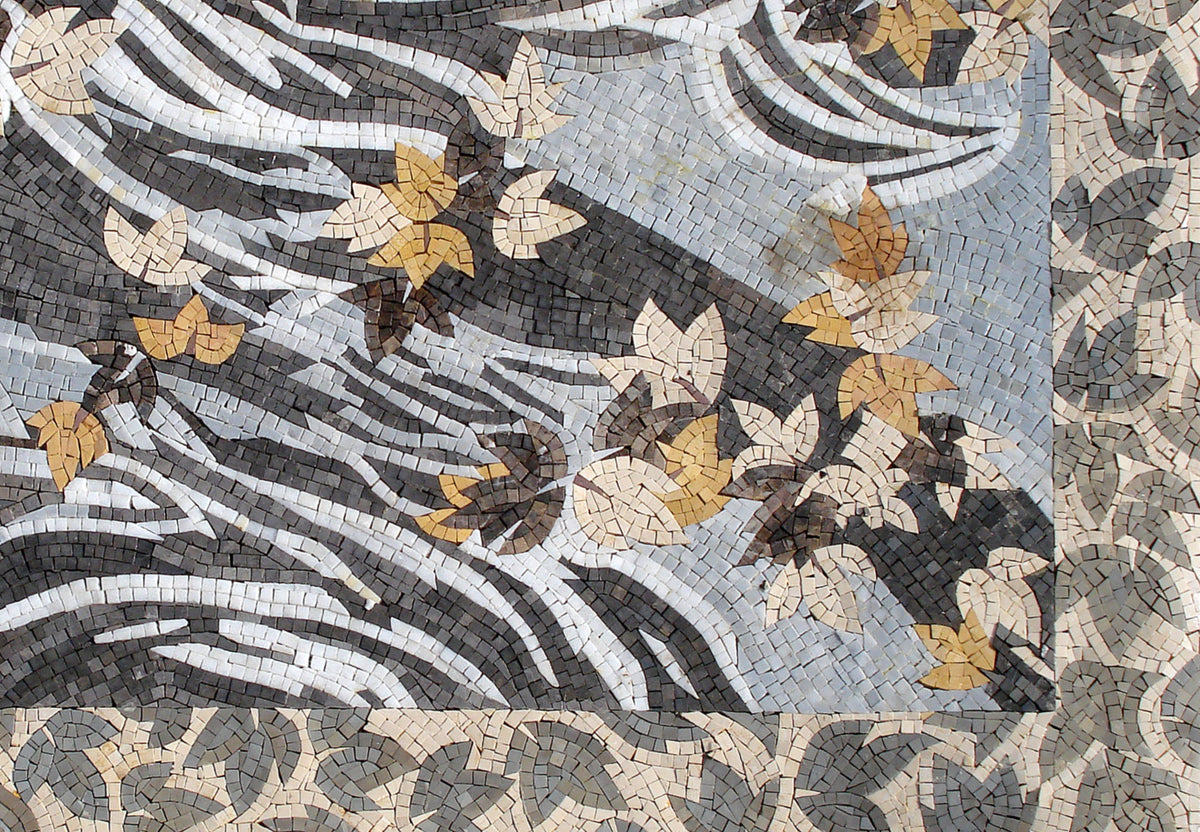 Handmade Marble Mosaic Rug: Leaves Art Tile, Home Decor (56” x 40”)