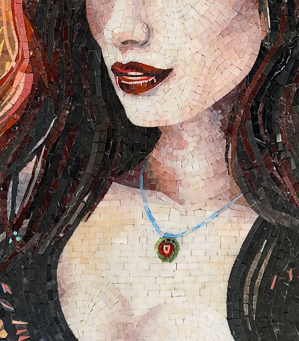Sagittarius Mosaic Tile Art: Fly On Girl Portrait, Handmade Stone Decor