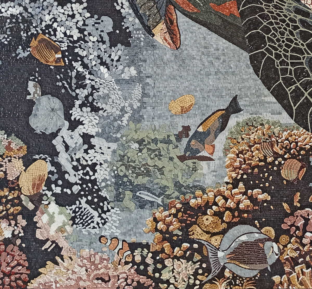 Handmade Sea Turtle Mosaic Tile Art: Marine Animal Wall Decor (80” x 72")