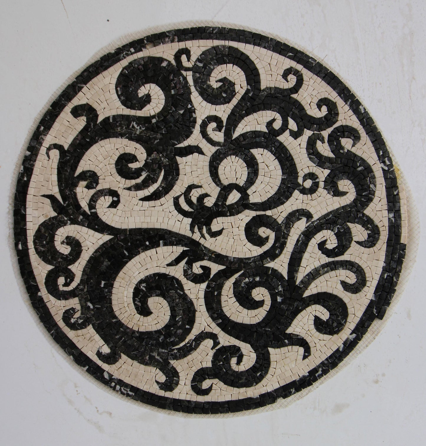 Handmade Marble Mosaic Medallion: 20-Inch Round Tile Art Inlay
