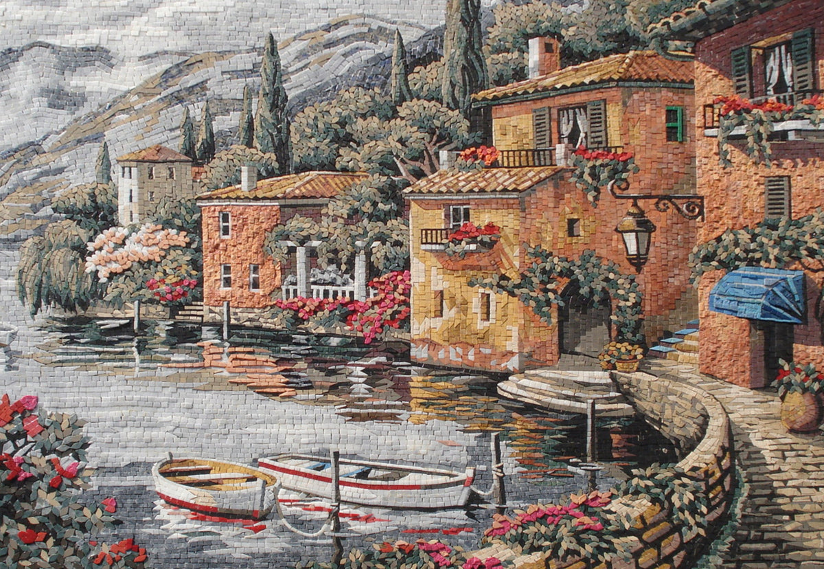 Sailing Boat Mosaic Tile Art: Handmade Beach Scenery Wall Decor (80” x 56")