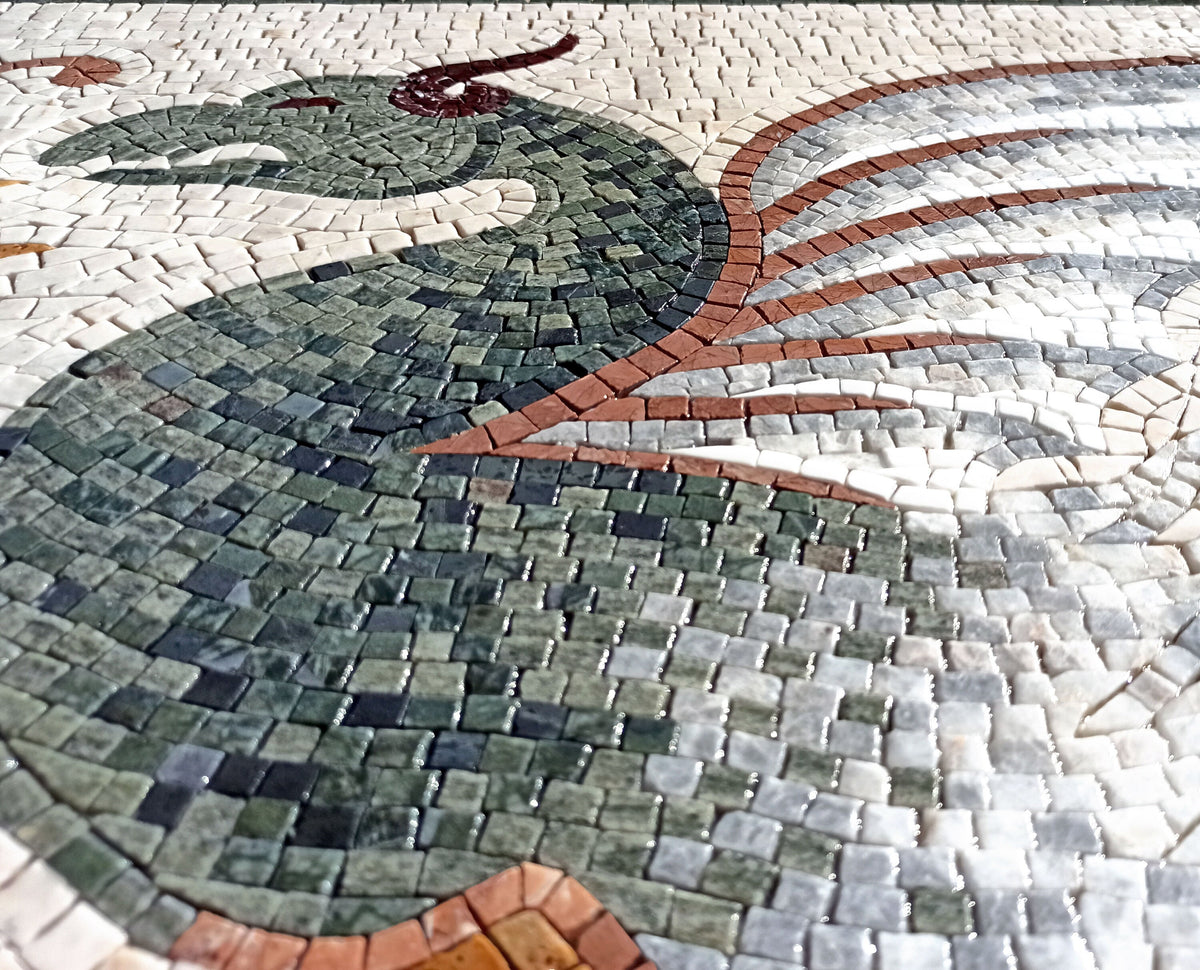 Dragon Mosaic Tile Art: Handmade Medieval Decor (48" x 20")