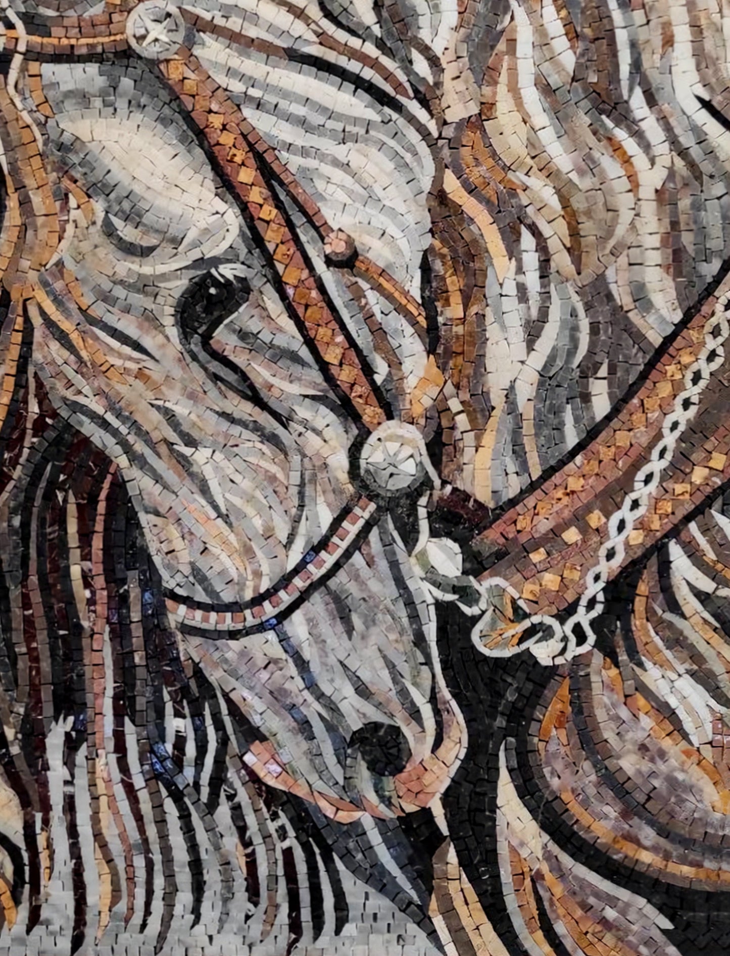 Handmade Horse Mosaic Tile Art: Marble Stone Wall Decor (40” x 30")