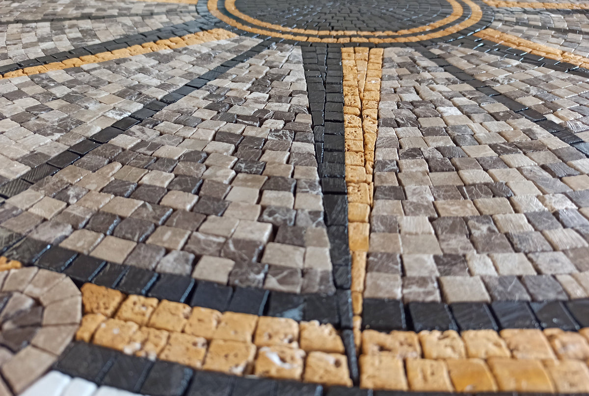 Nautical Compass Rose Mosaic Tile: Handmade Marble Medallion (32" Diameter)