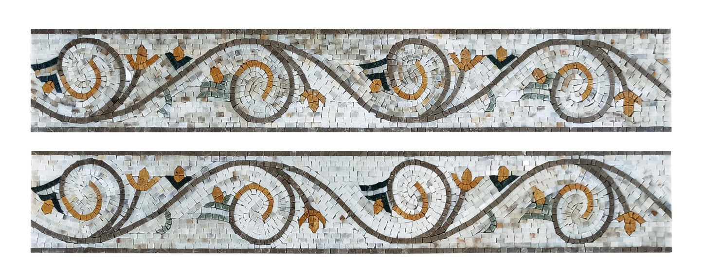 6″ Copper‑Tip Vine Border Mosaic – Handmade Marble Tile Backsplash Trim, Customization available