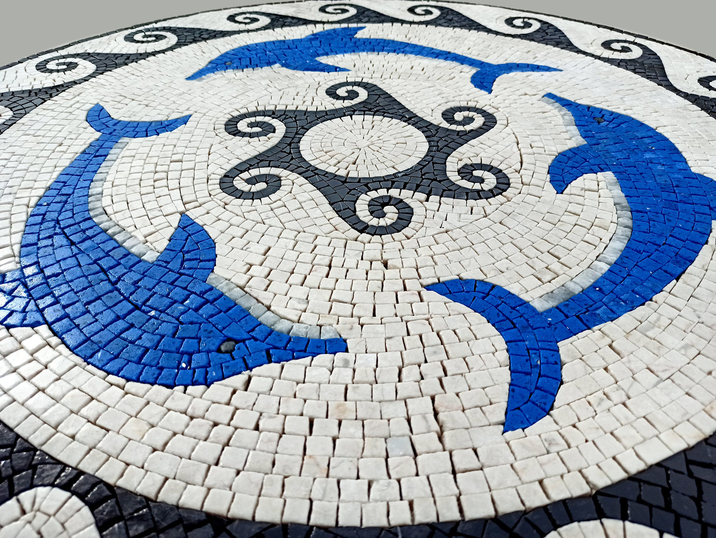 Ocean Symphony - 36" Handmade Dolphin Pattern Mosaic Medallion Art Tile Décor - Customization available