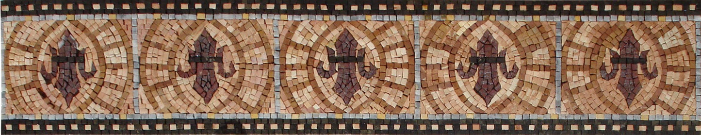 Handmade Art Deco Marble Mosaic Tile Border: Brown Geometric Wall Accent