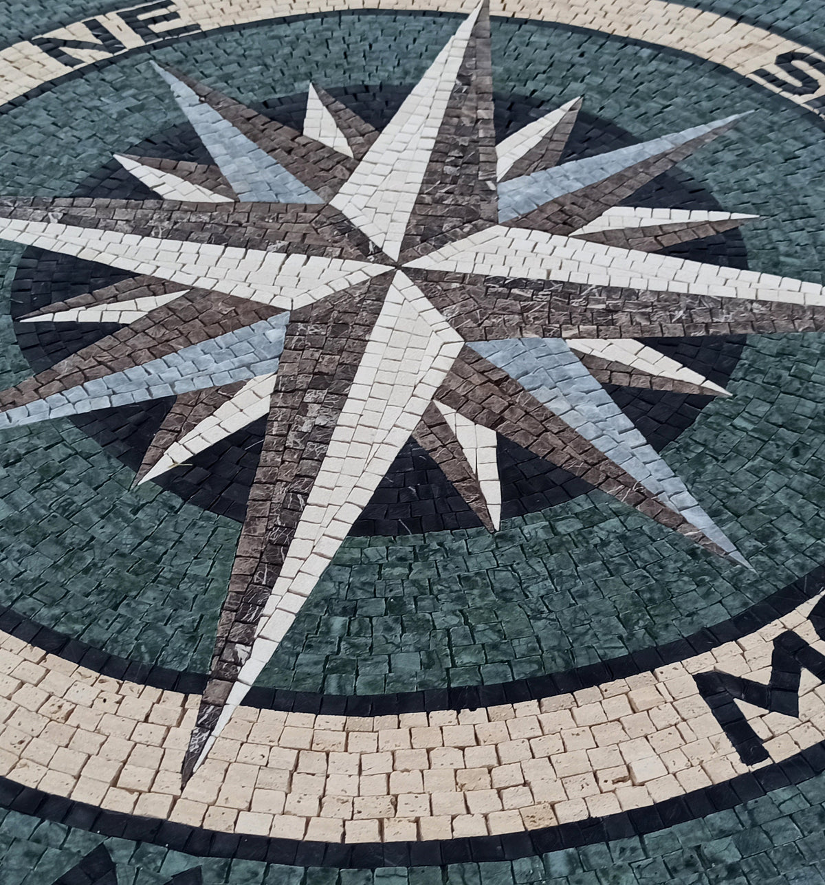 Navigating Elegance - Handmade Compass Bathroom Tile & Pool Medallion Marble Mosaic Art - Customization available