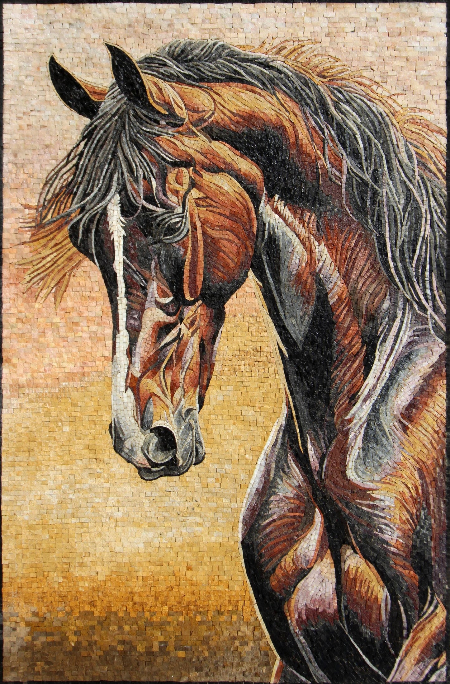 42"x28" Brown Horse Mosaic Wall Art , Rustic Animal Mosaic Panel, Customization available