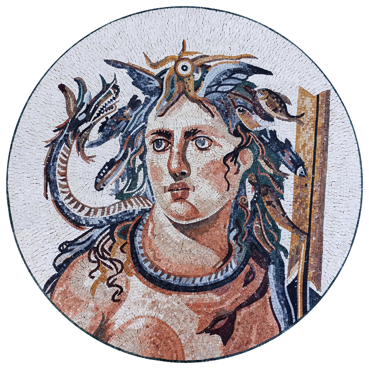 Tethys Goddess Mosaic Tile Mural: Handmade Stone Art (40x40")