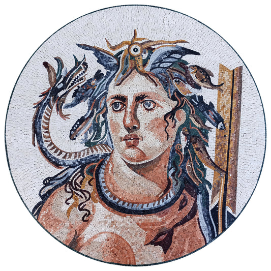 Tethys Goddess Mosaic Tile Mural: Handmade Stone Art (40x40")
